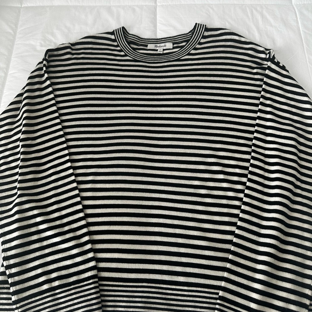 Madewell Black and Cream Striped Crew Neck Sweater-SOLD!